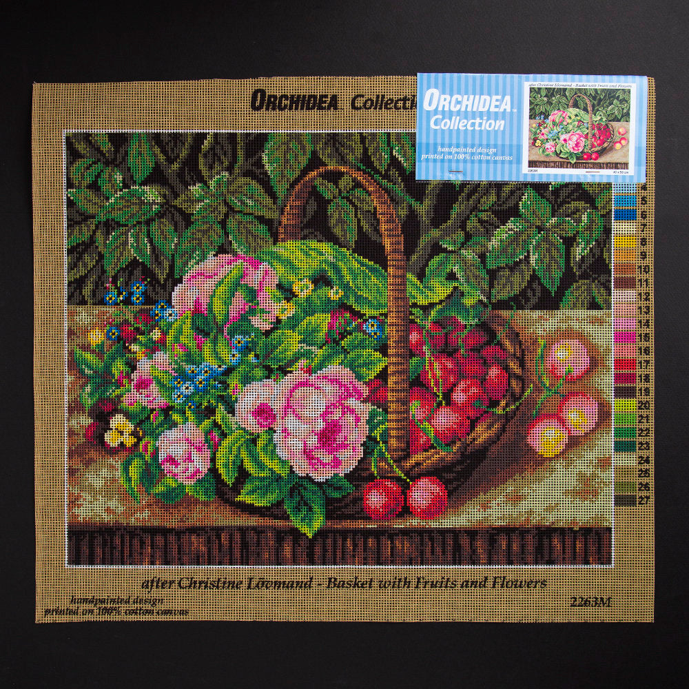 ORCHİDEA 40 x 50 cm Sepetteki Meyve Ve Çiçekler Baskılı Goblen 2263M